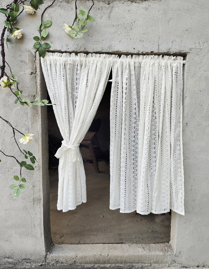 Country Style Rod Packet White Lace Door Curtain