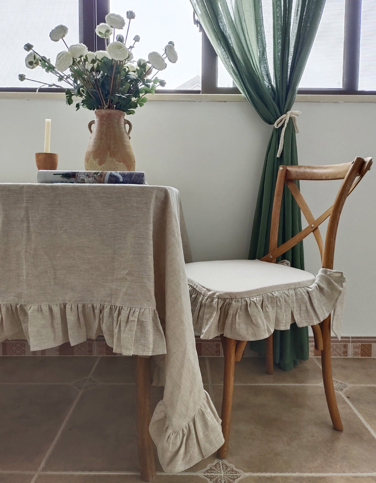 Coussin de chaise en lin avec dentelle de lotus 