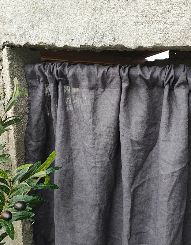 Pure Linen Ruffled Rod Packet Door Curtains