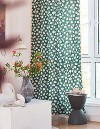 Summer White Flowers Printing Cotton Curtain Green