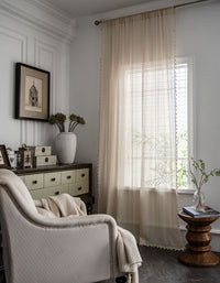 Beige Crochet Retro Hollowed Bedroom Lace Curtains