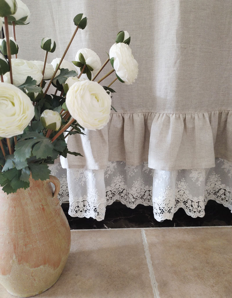 Ruffled Hem Pure Linen Door Curtains