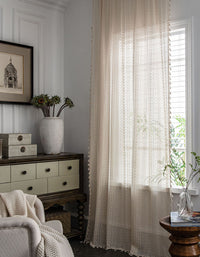 Rideaux de chambre à coucher en dentelle creuse rétro au crochet beige 