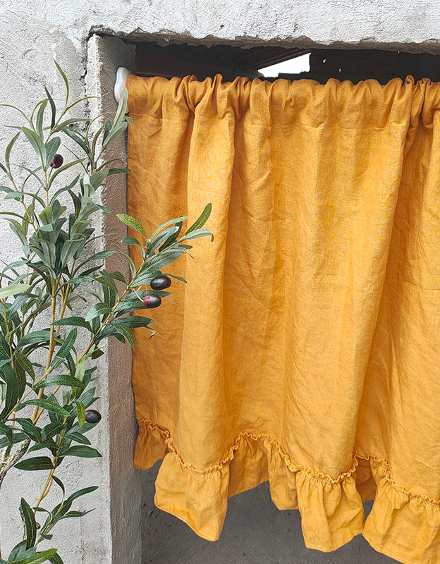 Pure Linen Ruffled Rod Packet Door Curtains