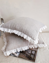 Lace Edge Washed Linen Sofa Cushion Cover