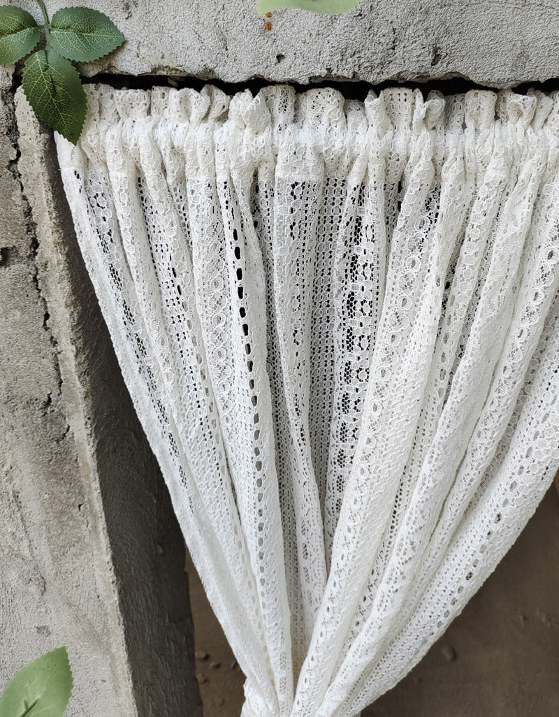 Cortina para puerta con encaje blanco y paquete de varillas estilo campestre 