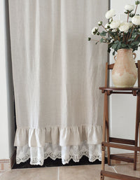 Ruffled Hem Pure Linen Door Curtains