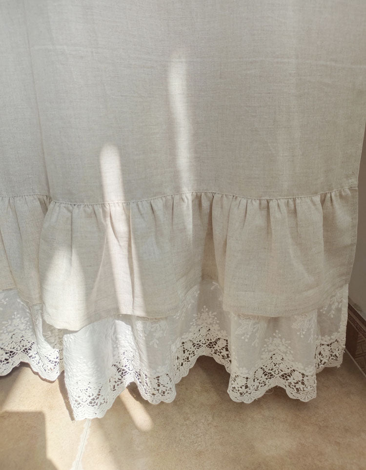 Ruffled Hem Pure Linen Door Curtains