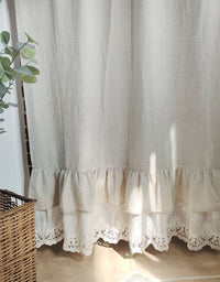 Ruffled Hem Pure Linen Door Curtains