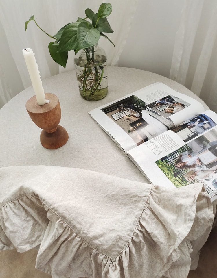 Ruffled Round Pure Linen Tablecloth