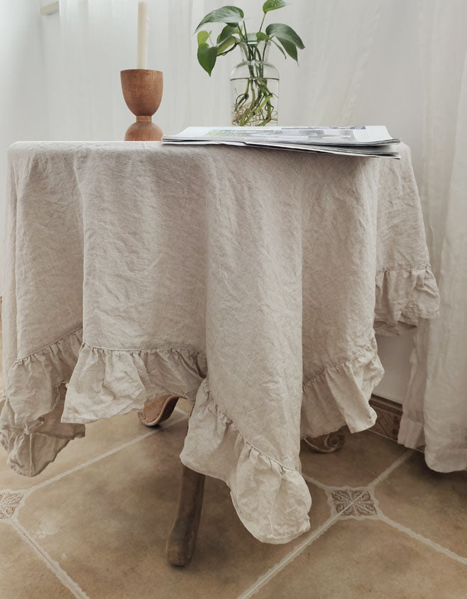 Ruffled Round Pure Linen Tablecloth