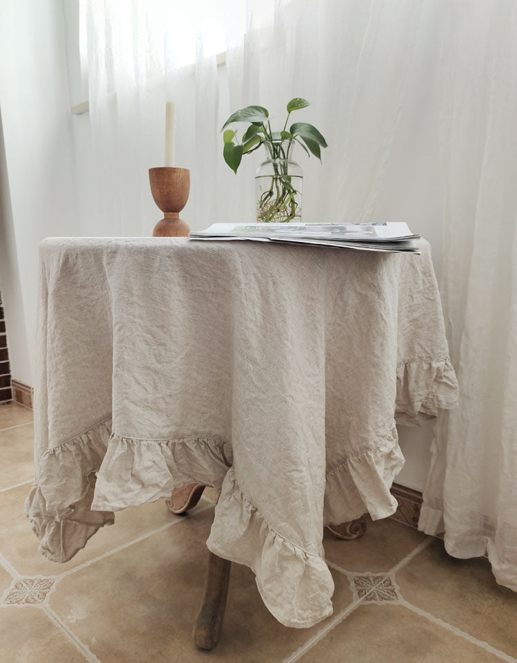 Ruffled Round Pure Linen Tablecloth