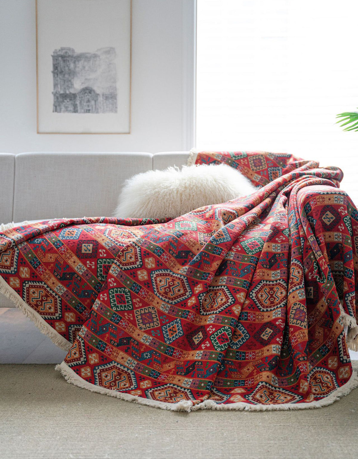 Anti-Cat Scratch Ethnic Jacquard Thick Sofa Blanket