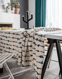 Blue Stripe Dyed Cotton Linen Household Tablecloth