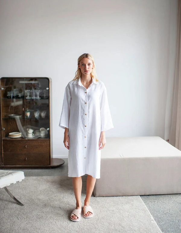 French Style Loose Mid-length Linen Shirt Dress