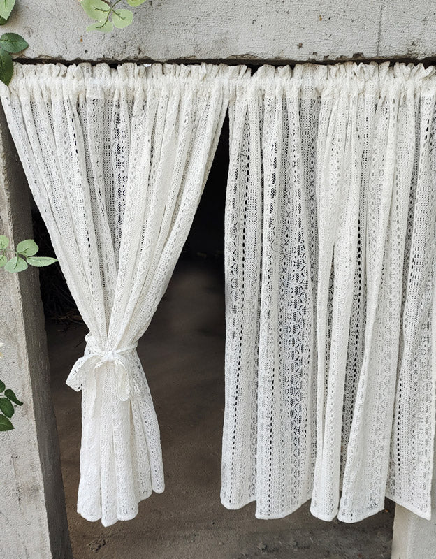 Cortina para puerta con encaje blanco y paquete de varillas estilo campestre 