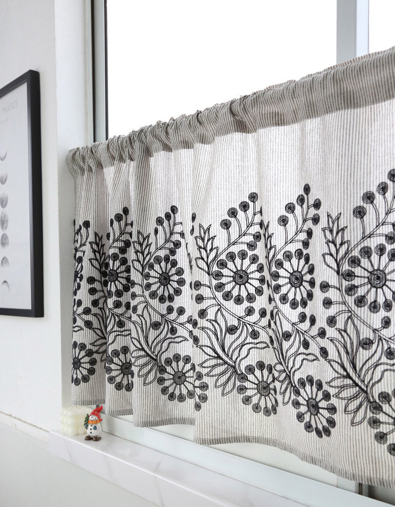 Half Style Embroidery Linen Curtains