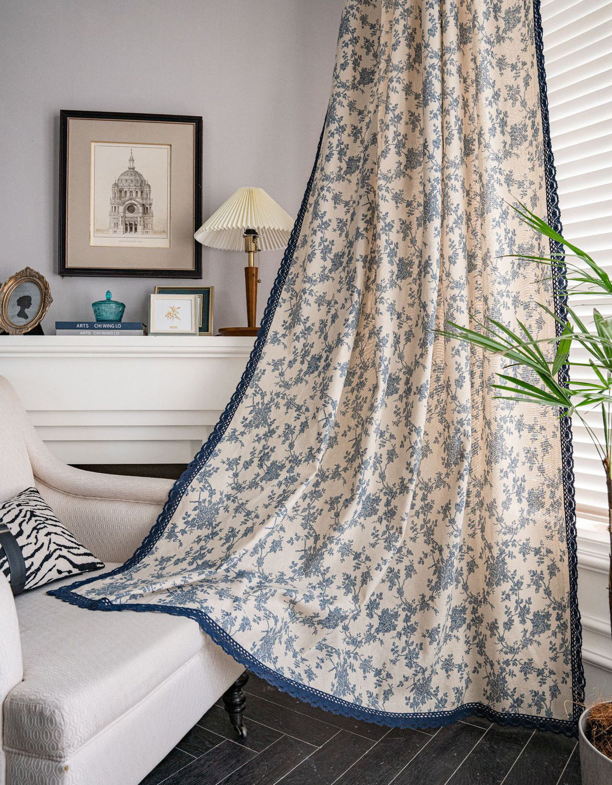 Blue Flower Printed Farmhouse-style Curtain