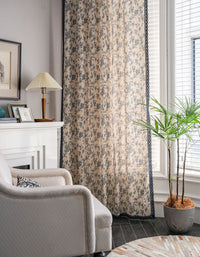 Blue Flower Printed Farmhouse-style Curtain