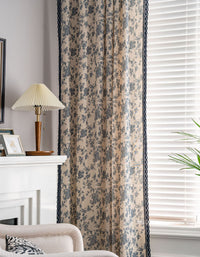 Blue Flower Printed Farmhouse-style Curtain