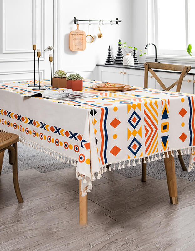 Bohemian Geometric Pattern Tablecloth with Tassel