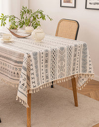 Bohemian Geometric Pattern Tablecloth with Tassel