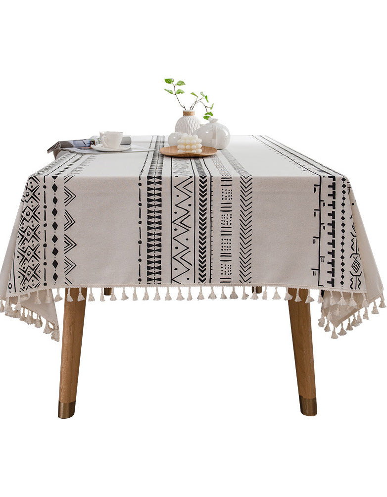 Bohemian Geometric Pattern Tablecloth with Tassel