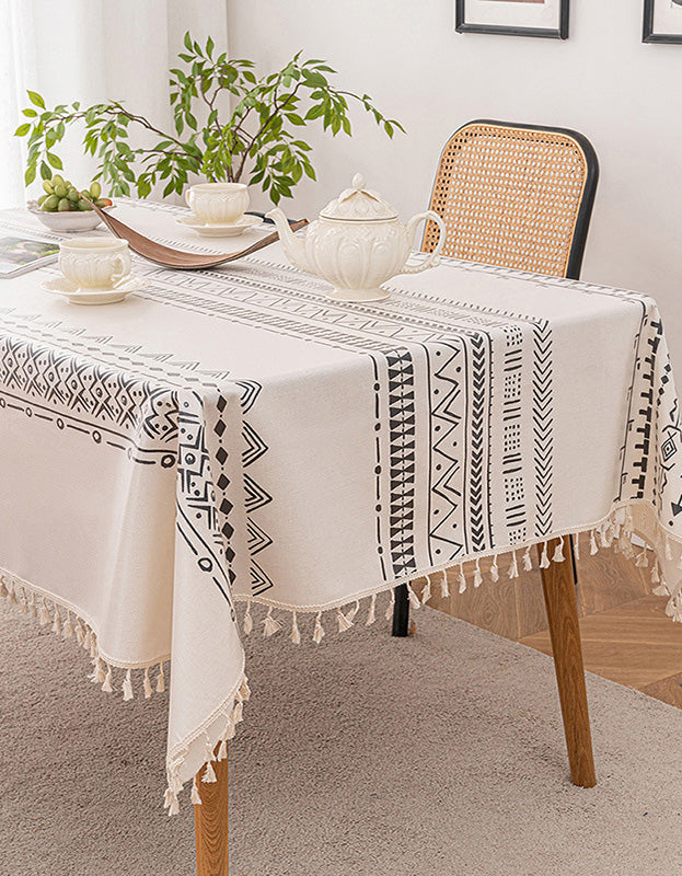 Bohemian Geometric Pattern Tablecloth with Tassel