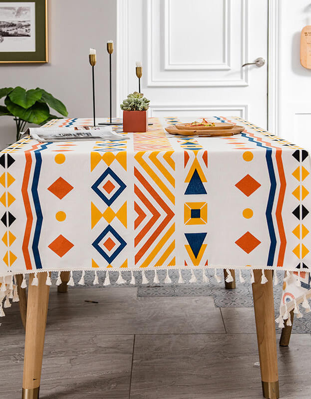 Bohemian Geometric Pattern Tablecloth with Tassel