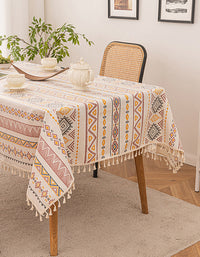 Bohemian Geometric Pattern Tablecloth with Tassel