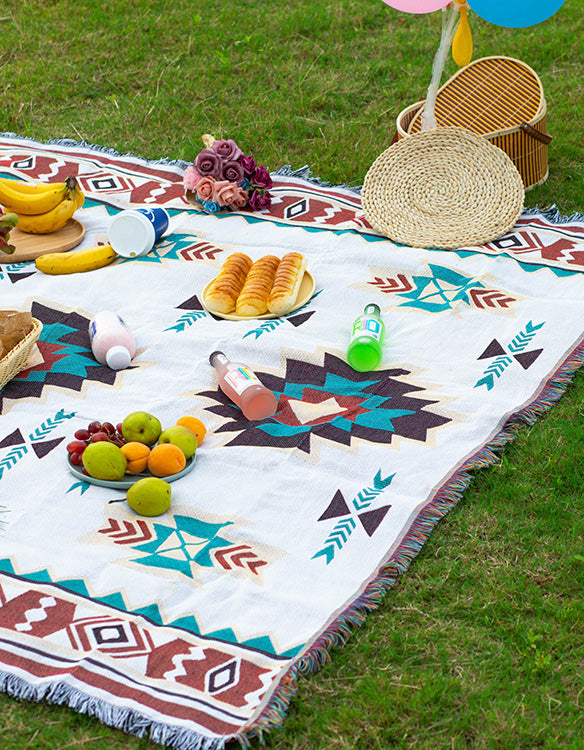 Manta de picnic al aire libre de algodón con estampado de hojas bohemias