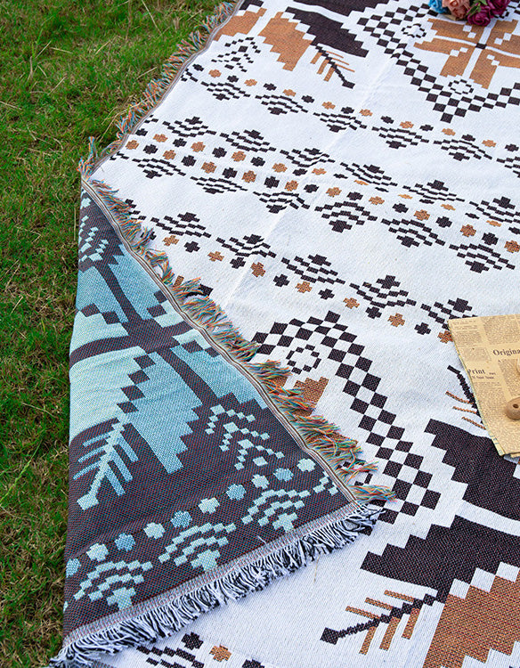 Bohemian Leaf Pattern Cotton Outdoor Picnic Blanket