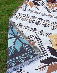 Manta de picnic al aire libre de algodón con estampado de hojas bohemias