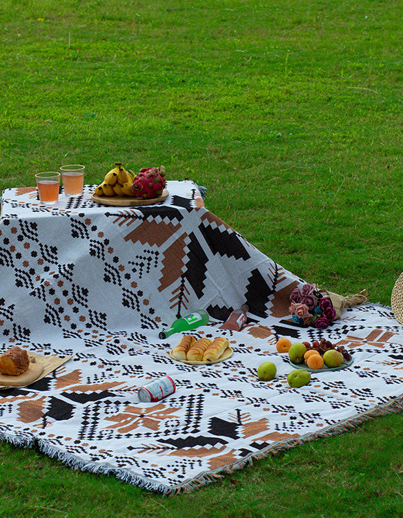 Manta de picnic al aire libre de algodón con estampado de hojas bohemias