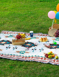 Manta de picnic al aire libre de algodón con estampado de hojas bohemias