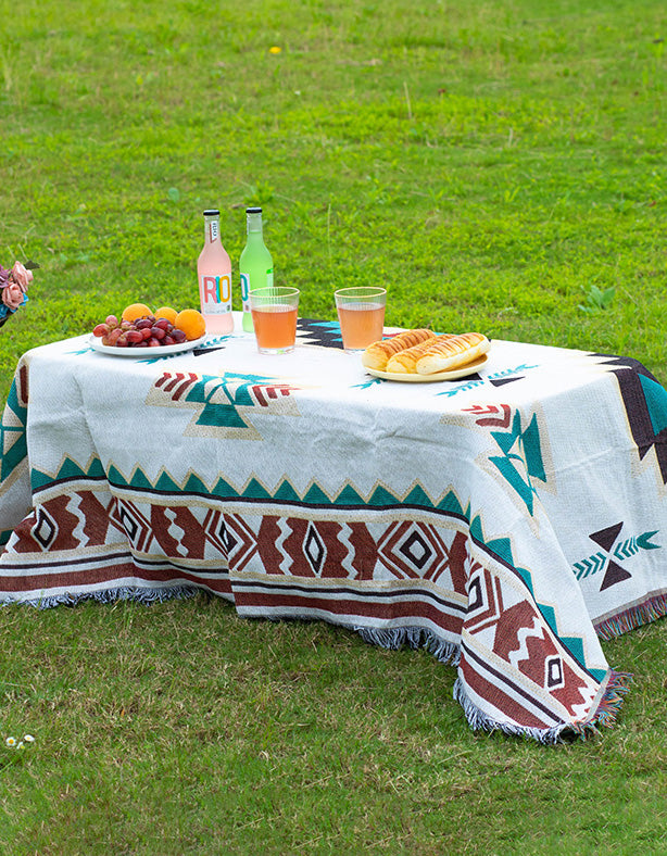 Manta de picnic al aire libre de algodón con estampado de hojas bohemias