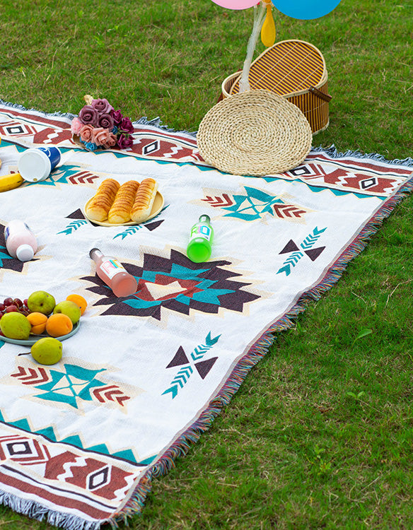 Manta de picnic al aire libre de algodón con estampado de hojas bohemias