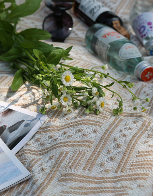 Manta de picnic con borlas para acampar al aire libre con correa de cuero