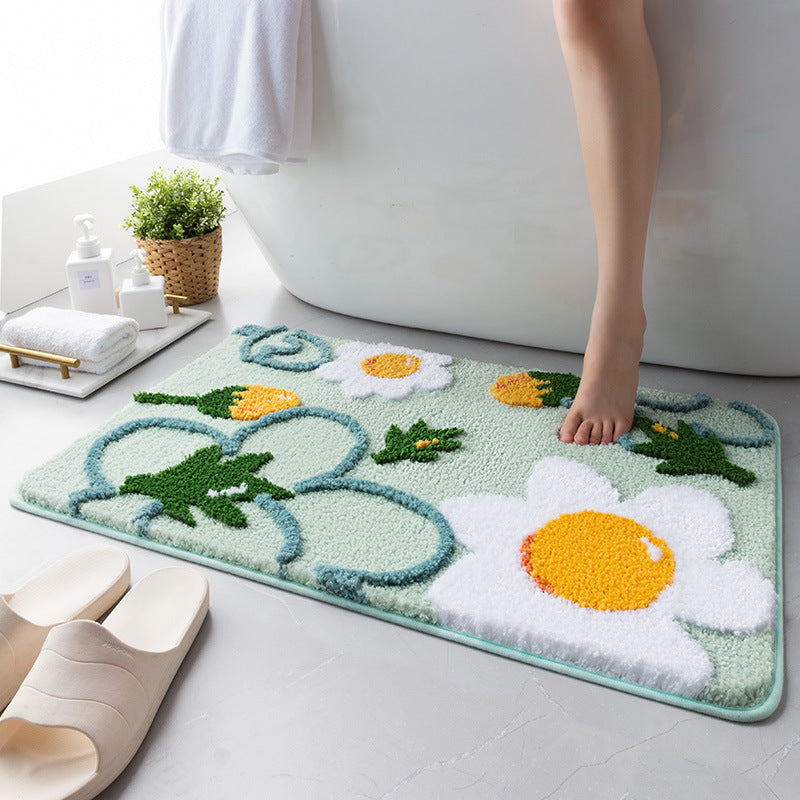 Alfombrilla de baño con flocado de margaritas de dibujos animados