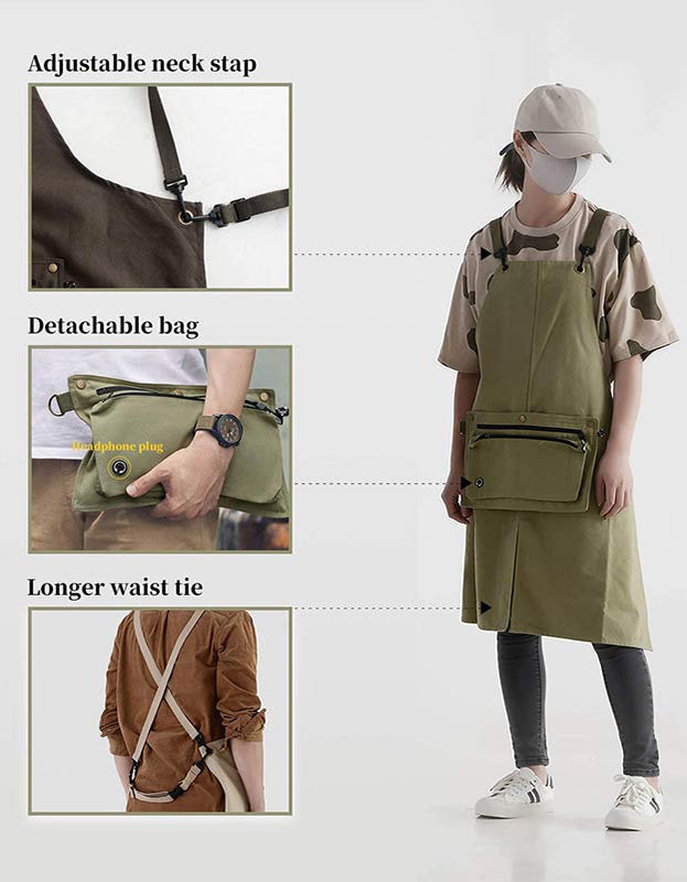 Tablier imperméable en toile de coton avec sac portable