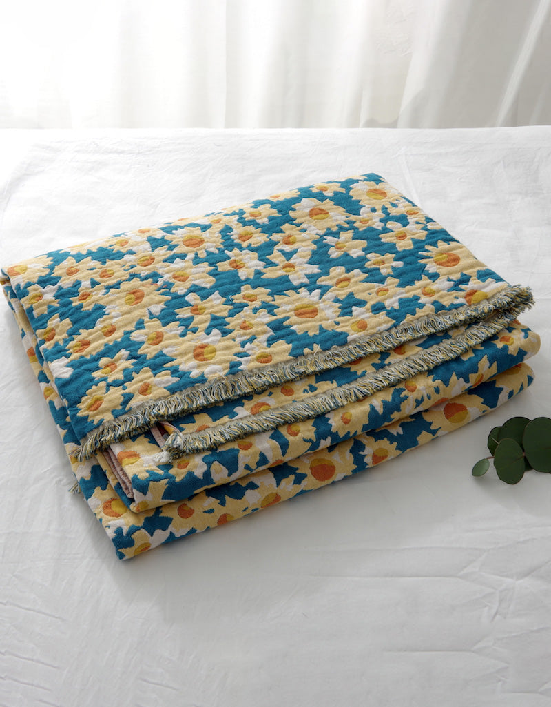 Cotton Double Sides Flower Bed Cover Sofa Blanket