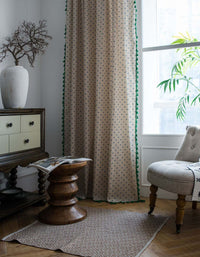 Cortinas con borlas y estampado de margaritas de lino y algodón