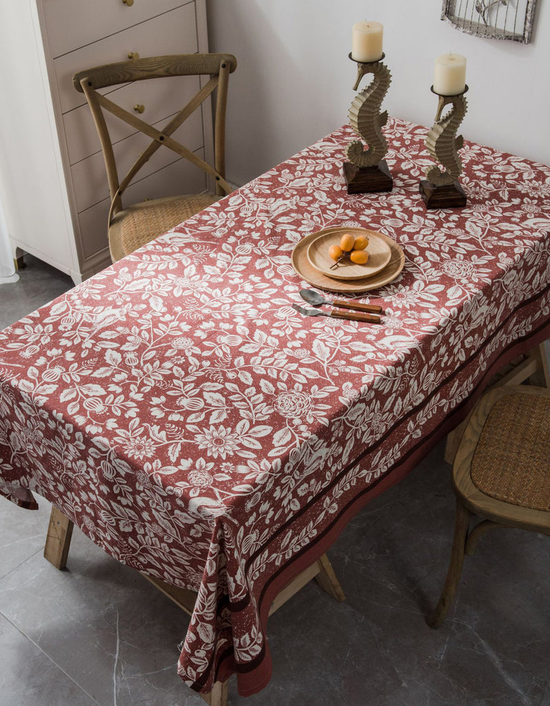 Cotton Linen Flower Print Tablecloth