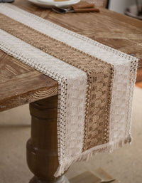 Chemin de table tissé en coton et lin avec pompons