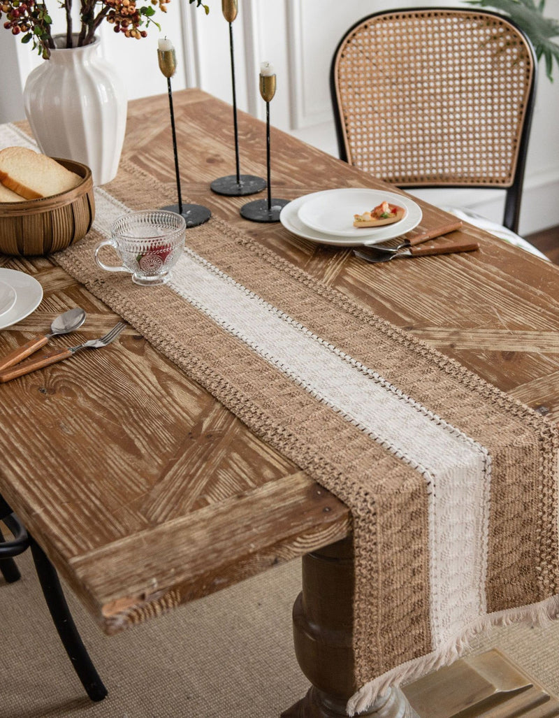 Cotton Linen Weaving Tassel Table Runner