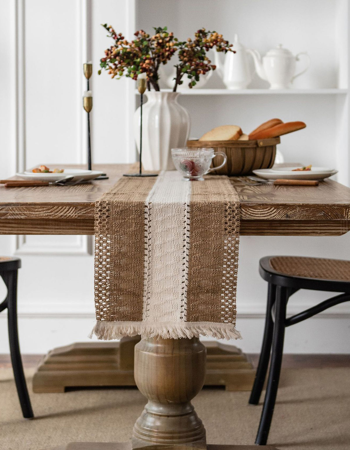 Cotton Linen Weaving Tassel Table Runner