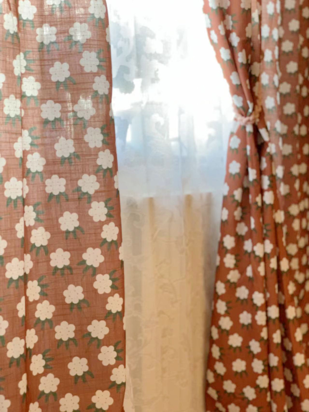 Farmhouse Style Orange Floral Curtain