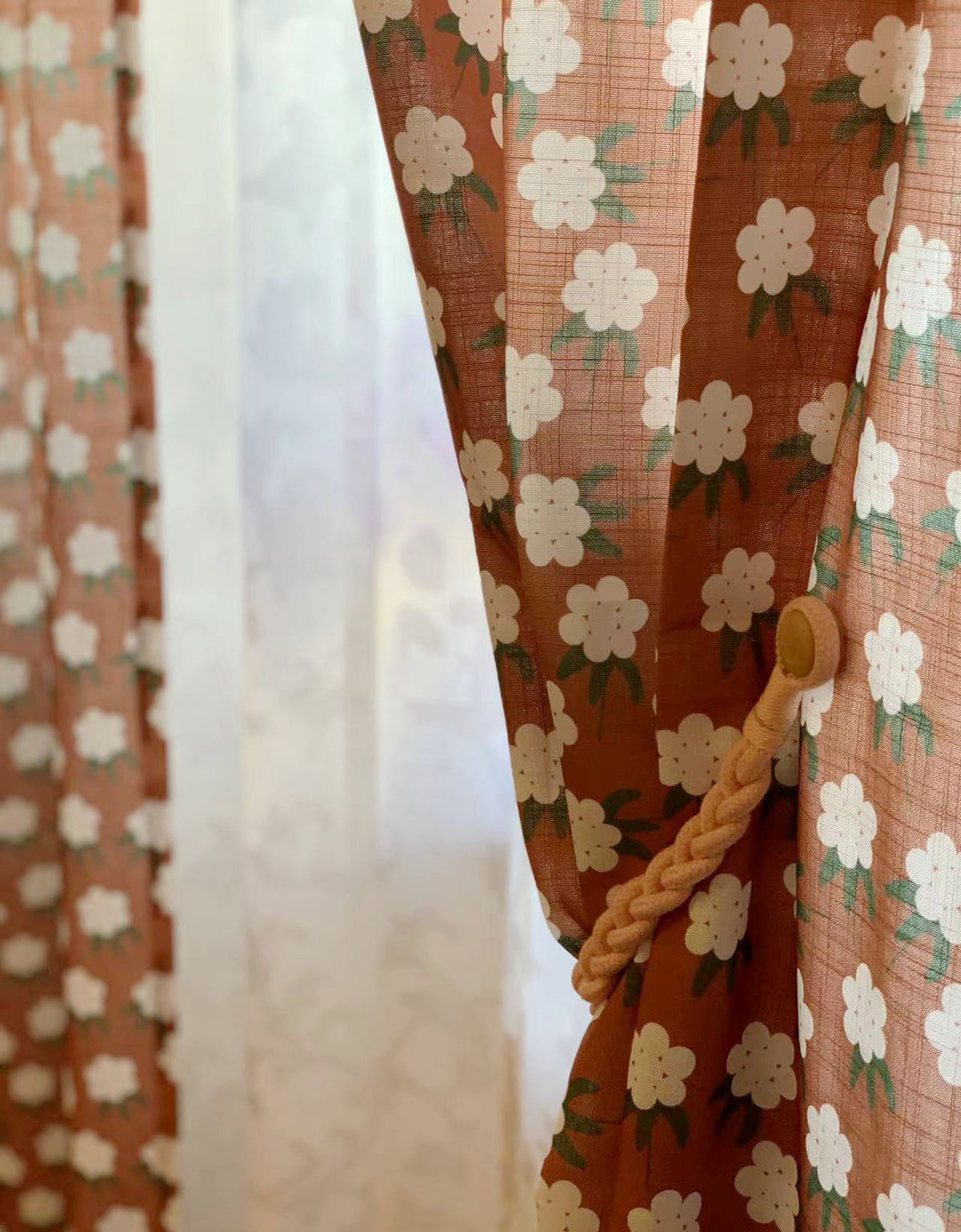 Farmhouse Style Orange Floral Curtain