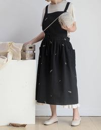 Embroidery Cotton Kitchen Apron With Pockets