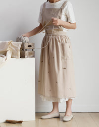 Embroidery Cotton Kitchen Apron With Pockets